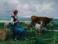Dhepardes con cabra, oveja y vaca, vida de granja Realismo Julien Dupre